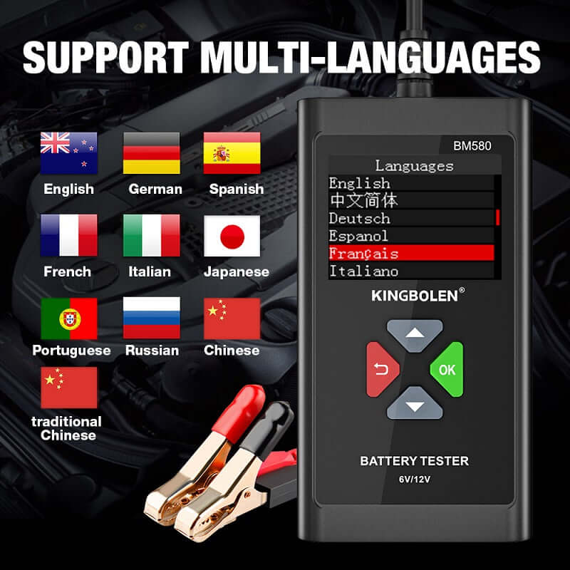 KINGBOLEN BM580 battery tester with 9 languages