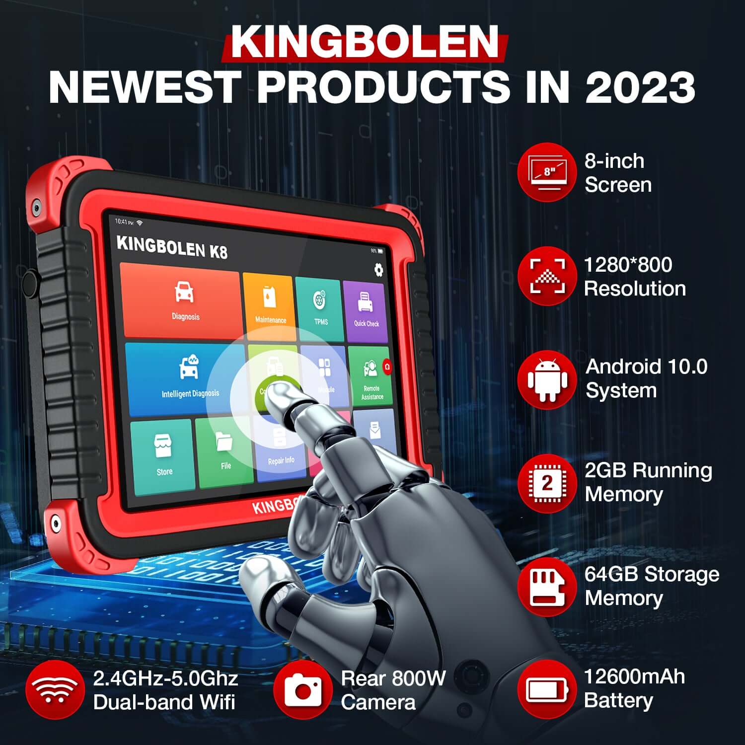 KINGBOLEN K8 Full Systems ECU Coding Bi-Directional OBD2 Scanner with 2 Years Update