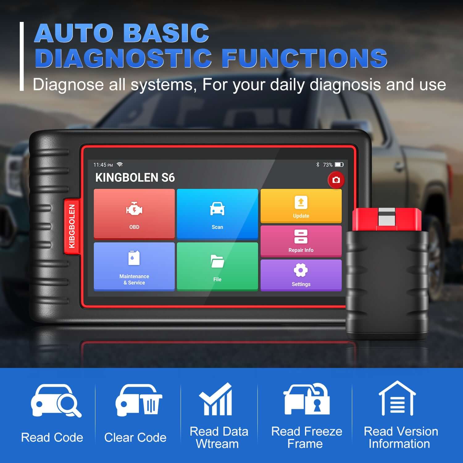 KINGBOLEN S600 Car Scanner, ENG/at/SRS/ABS OBD2 Scan Tool with 8 Resets  Lifetime Free Update, Oil/TPMS/Brake/SAS/ABS Bleed/ETS Service, 2+32G
