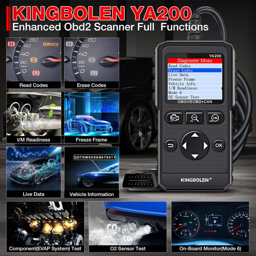 KINGBOLEN YA200 OBD2 Scanner Car Code Reader, Full OBD2 Functions