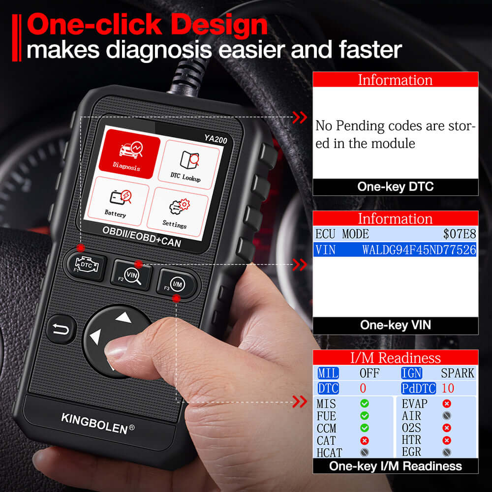 KINGBOLEN YA200 OBD2 Scanner Car Code Reader, One-key Functions