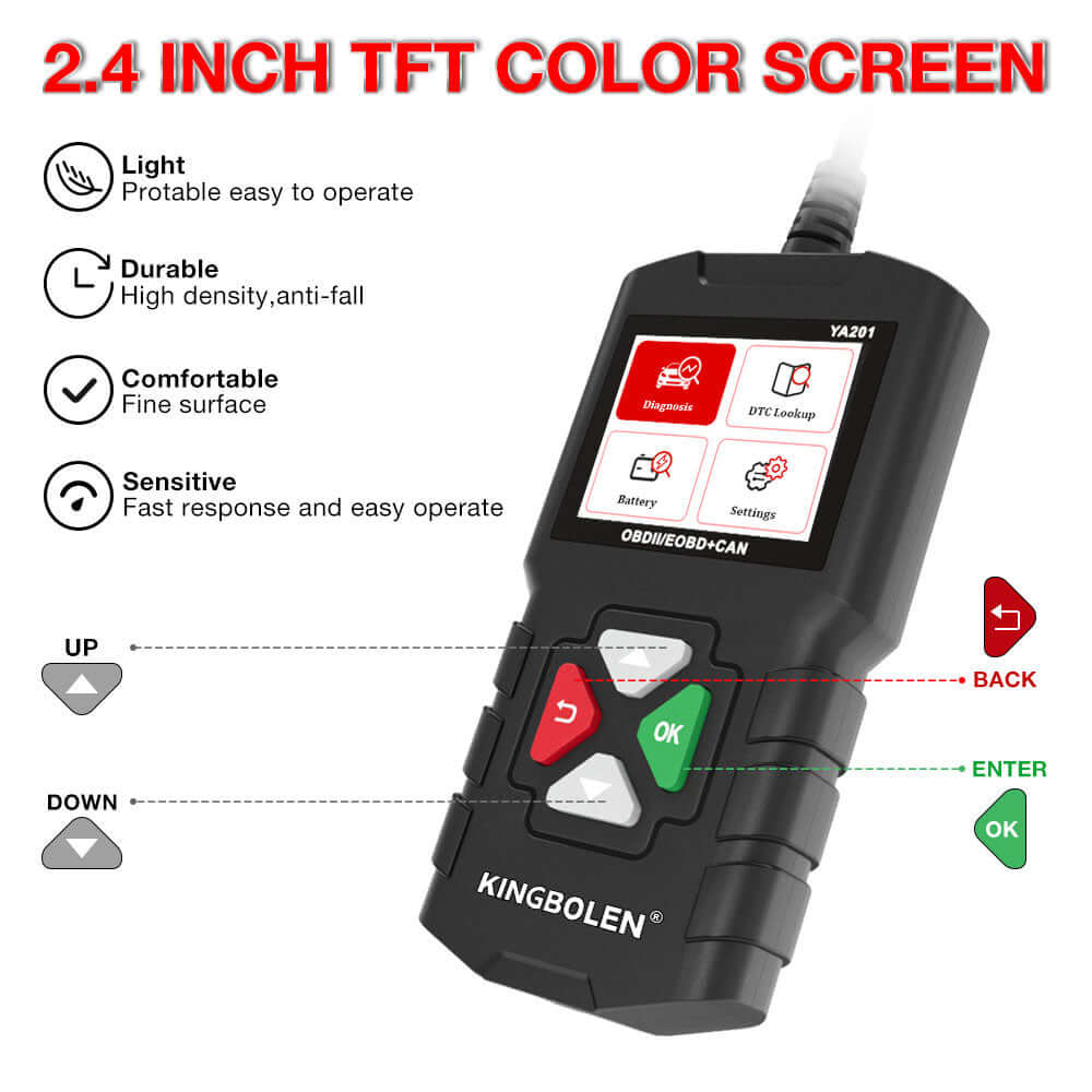 KINGBOLEN YA201 OBD2 Scanner with Full OBD2 Functions,Excellent hardware manufacturing