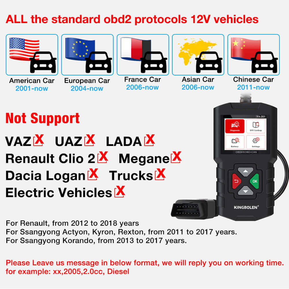KINGBOLEN YA201 Enhanced OBD2 Scanner with Full OBD2 Functions,supports more cars