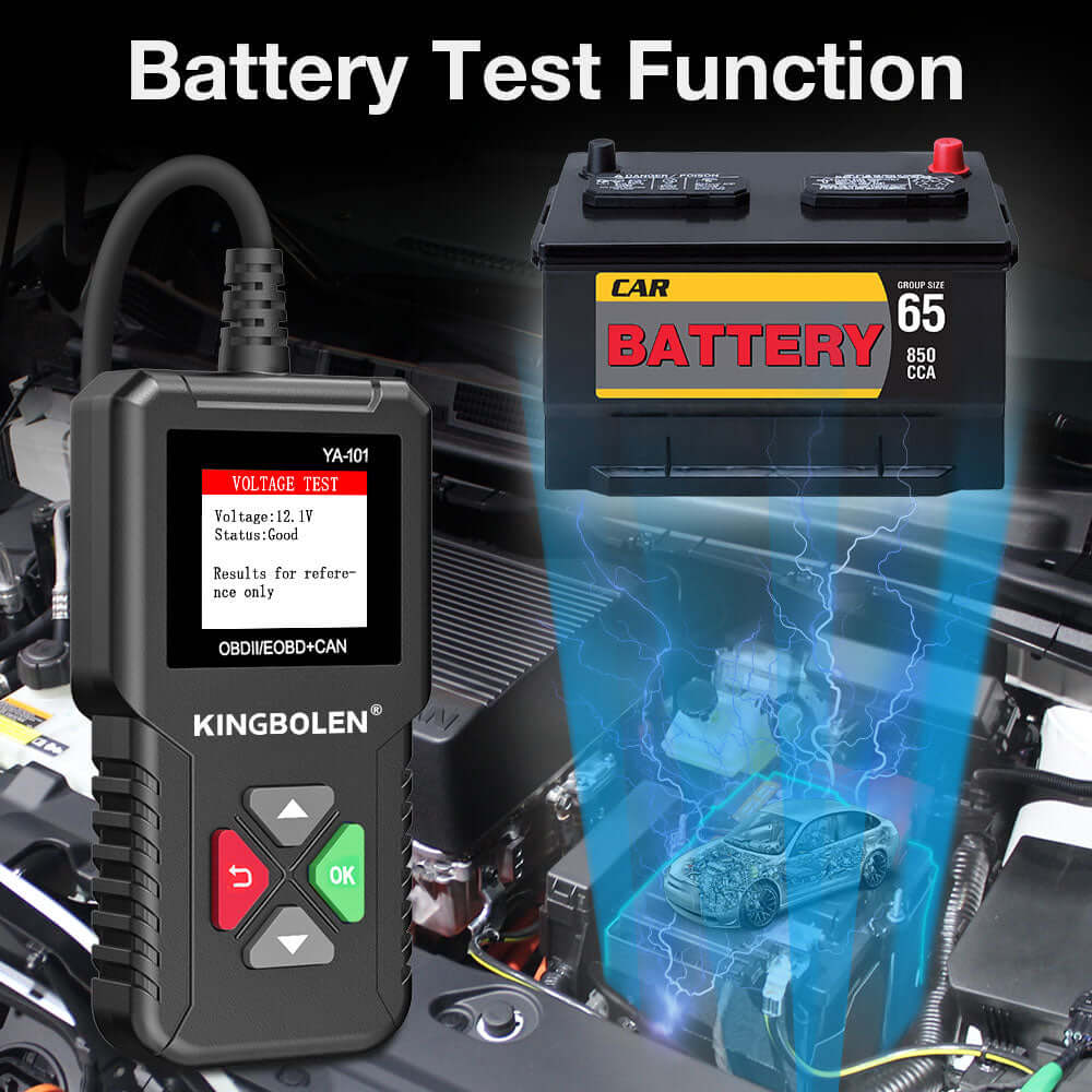 KINGBOLEN YA101 OBD2 Scanner Car Code Reader for Check Engine, supports battery testing