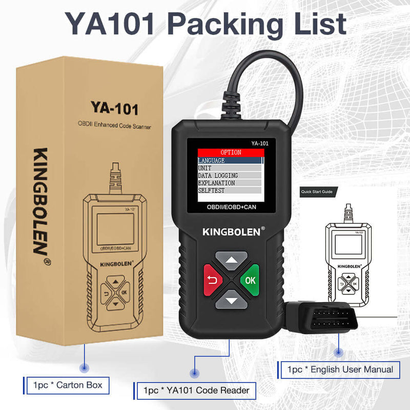 KINGBOLEN YA101 OBD2 Scanner Car Code Reader for Check Engine,package list
