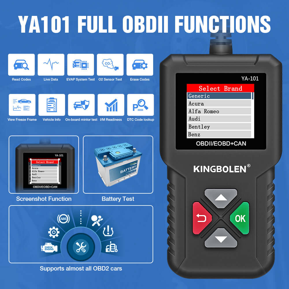 KINGBOLEN YA100 OBD2 Scanner, OBD2 Code Reader Automotive Engine Fault Code  Reader, OBDII Full Functions Car Diagnostic Scan Tool with Vehicle Voltage