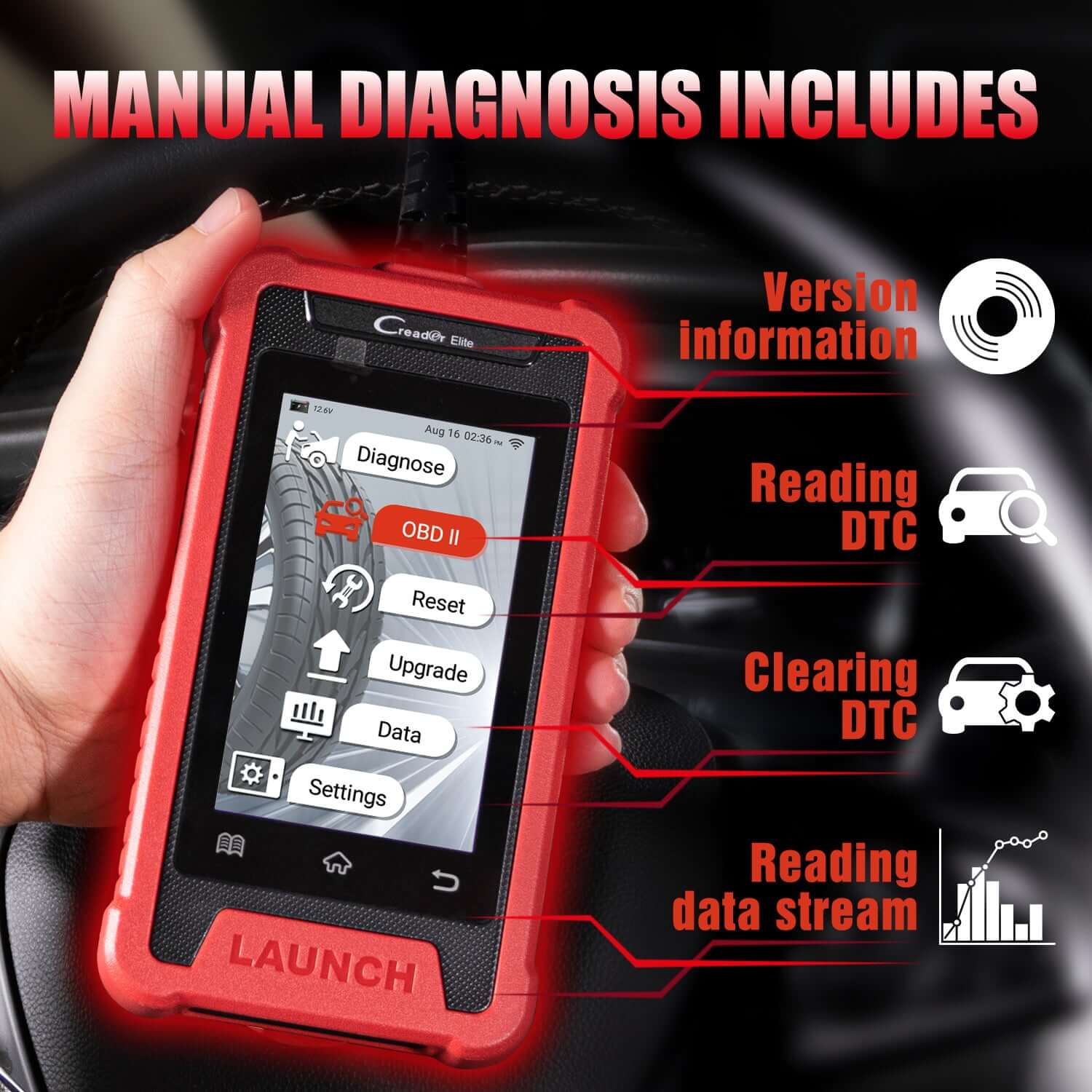 LAUNCH X431 Elite CRE200 OBD2 Scanner Auto ABS SRS Diagnostic Tool Car EOBD  OBDII Code Reader Scan Tool Multilingual Free update