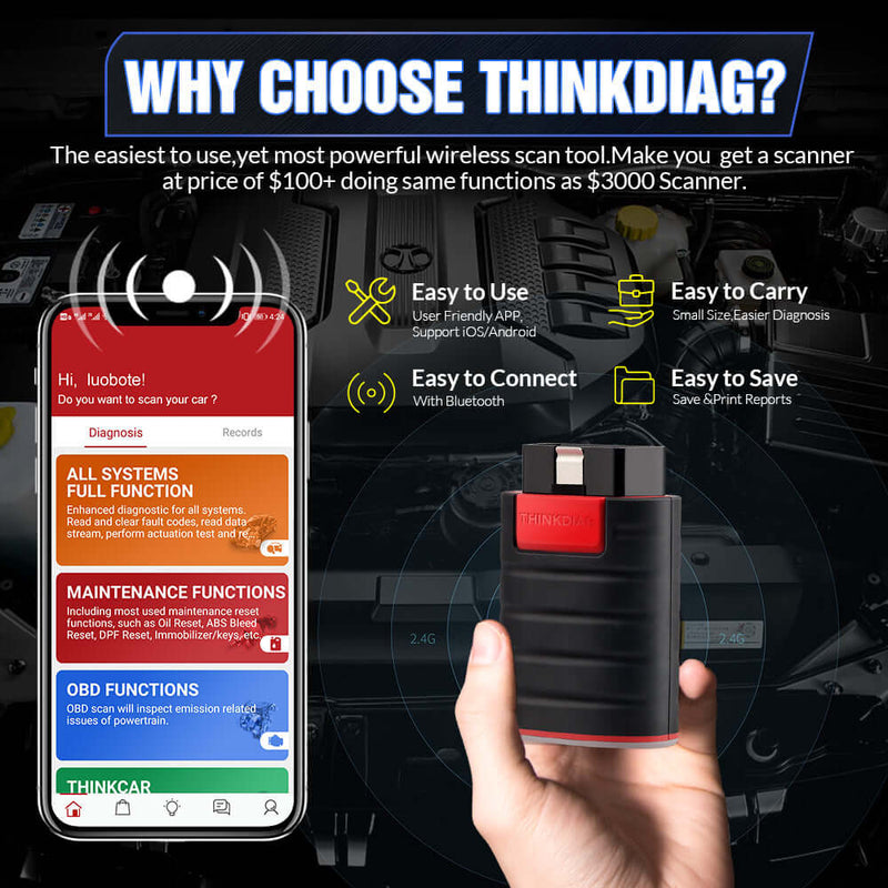 THINKDIAG MINI - Bluetooth OBD2 Scanner Diagnostic Tool, OE Full-System Car  Scanner for iOS & Android, Check Engine Light Fault Code Reader & Scan