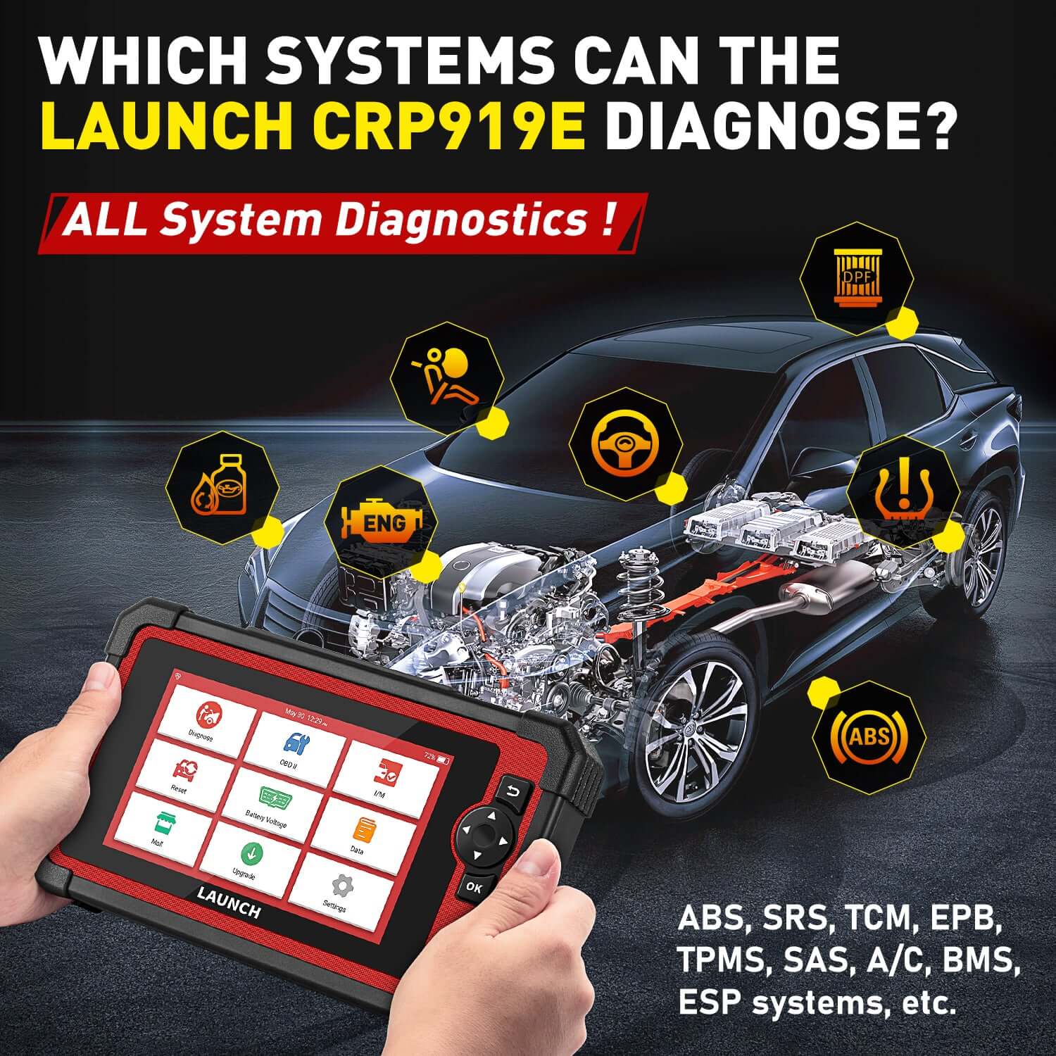 LAUNCH CRP919E CAN-FD and DoIP All Systems OBD2 Sanner with 29 Reset Functions