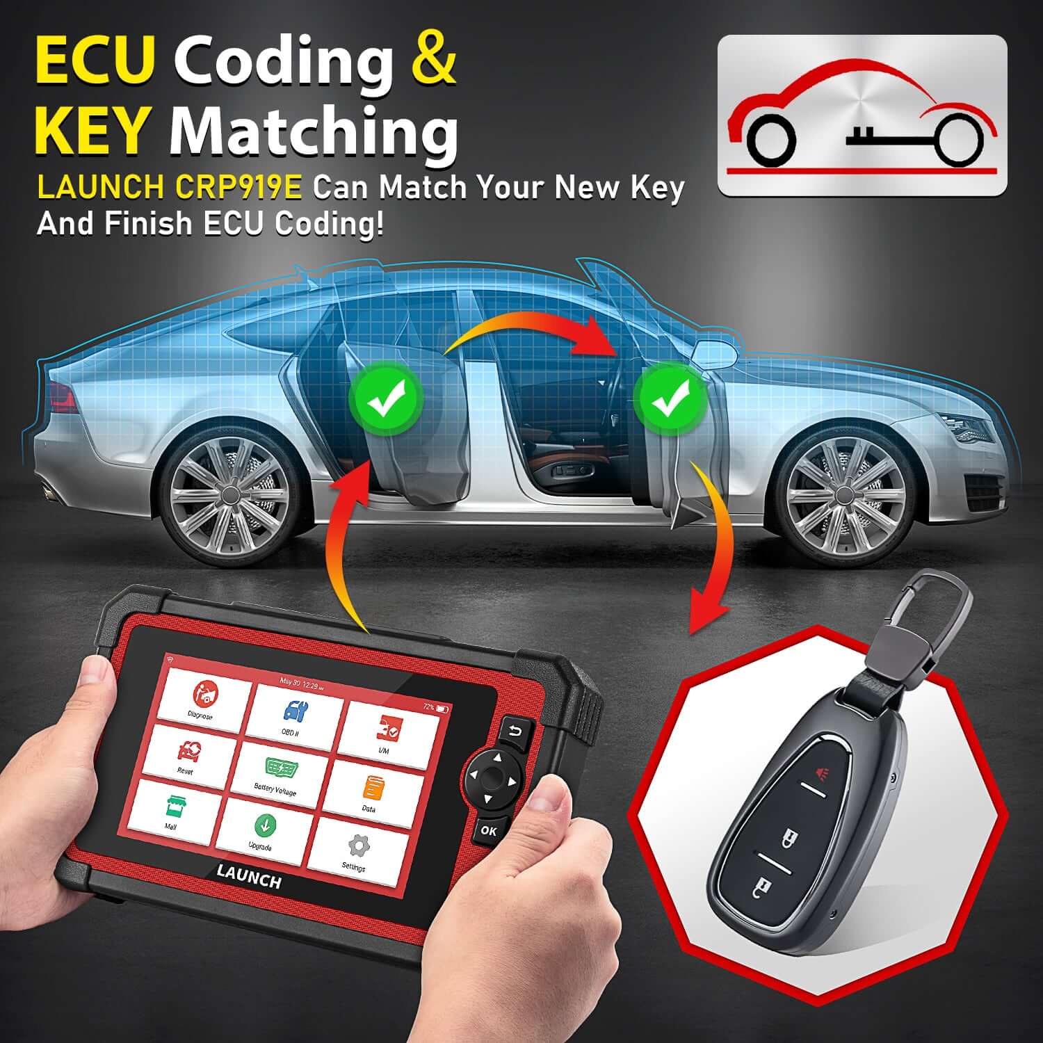 LAUNCH CRP919E CAN-FD OBD2 Sanner with key matching and ECU coding